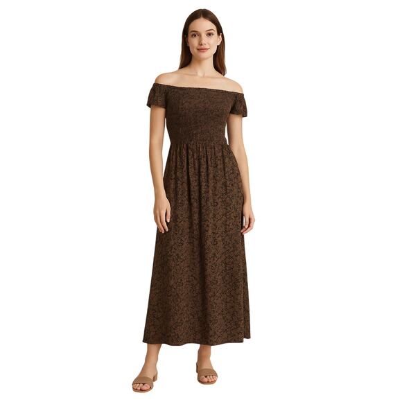 Everlane Gauze Off-the-Shoulder Dress in Black/Cocoa Small Floral (Size M) - Picture 1 of 7